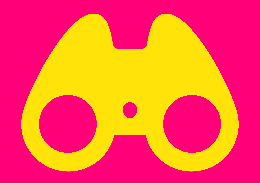 Gelbes Fernglas auf magenta Hintergrund