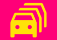 Stilisierte gelbe Autos auf magenta Hintergrund