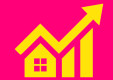 Gelbes Haus in einem aufsteigenden Chart auf magenta Hintergrund